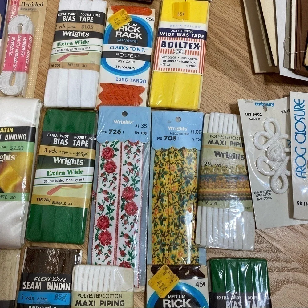 Vintage Sewing Trim Lot Wrights Foldover Trim Boiltex Rick Rack Satin Binding